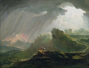 Jozua beveelt de Zon stil te staan boven Gibeon, c.1840 door John Martin
